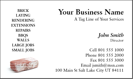 Business Card Design 176 for the Brick Laying Industry.